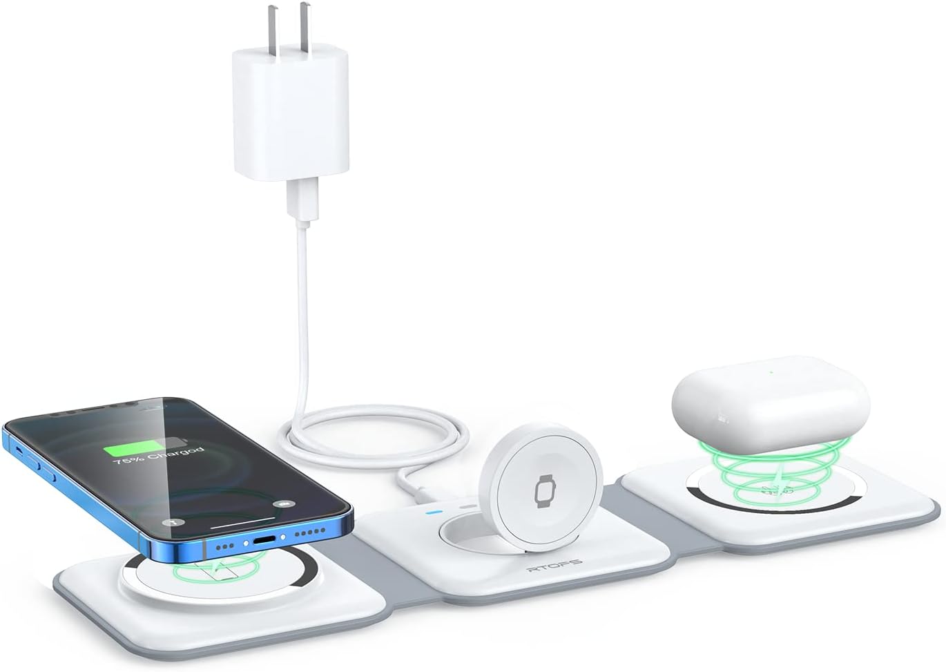 Wireless Charger 3 in 1,RTOPS Magnetic Traval Wireless Charging Station Multiple Devices,GaN 3 in 1 Charging Station,Compatible iphone17/16/15/14/13/Pro/Max,iWatch,AirPods4/3/2/Pro(Adapter Includes)