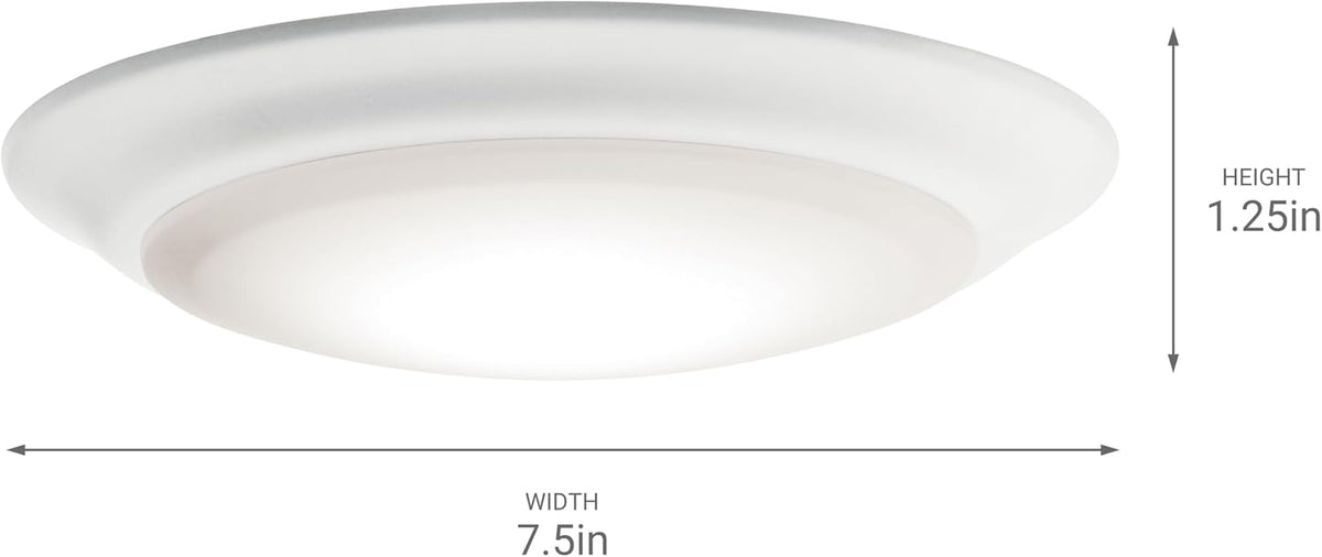 Kichler Gen 1 LED Downlight in White, 7.5” Ceiling Lights Flush Mount, Wet Rated Interior Dimmable Light for Living Room, Dining Room, Kitchen, Bathroom and Bedroom, 3000K, (7.5” x 1.5”), 43846WHLED30