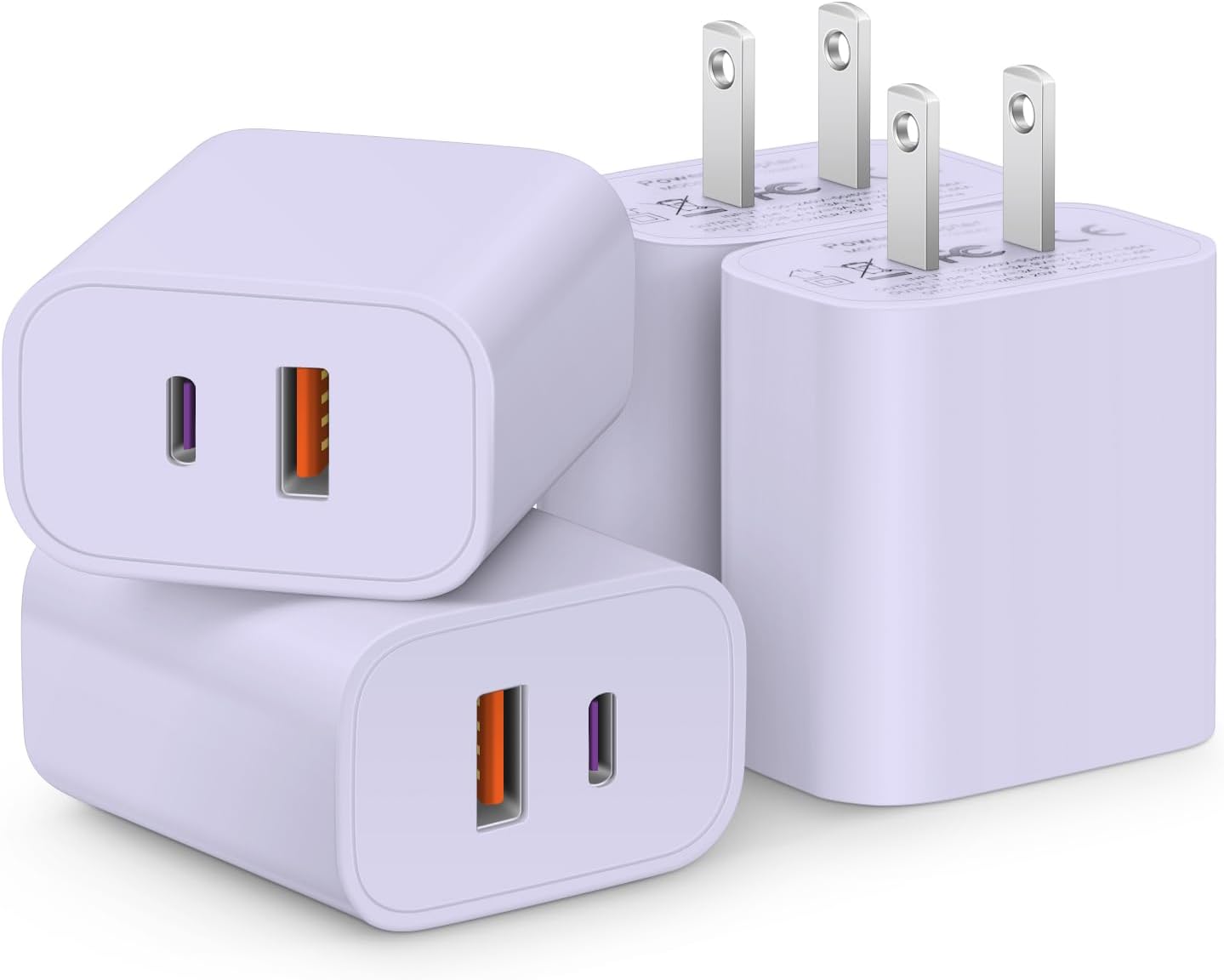 [4 Pack] USB C Charger Block Fast Charging Multiport Adpater [PD 20W USB-C & QC 3.0 USB-A Port] for iPhone 17/16/15/14/13/12/11/X/8, iPad, Galaxy, Google & More