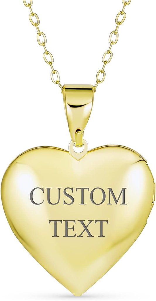 Vintage Style Leaf Etched Heart Photo Locket Necklace 18K Gold Plated