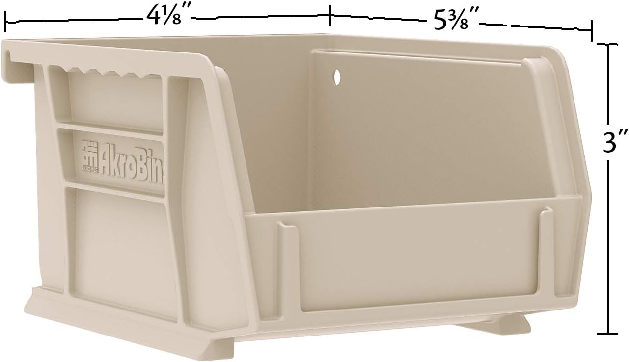 Akro-Mils 30210 AkroBins Plastic Storage Bins, 5"x4"x3", Stone, 24-Pack | Space-Saving Stackable Bins for Garage, Pantry, Craft Organization