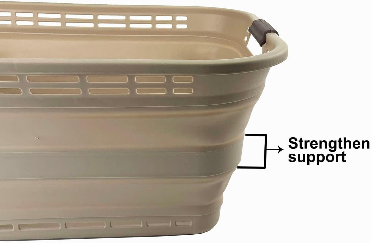 SAMMART 42L (11 Gallons) Collapsible Plastic Laundry Basket - Foldable Pop Up Storage Container/Organizer - Portable Washing Tub - Space Saving Hamper/Basket [BPA Free] (Apricot/Brown)