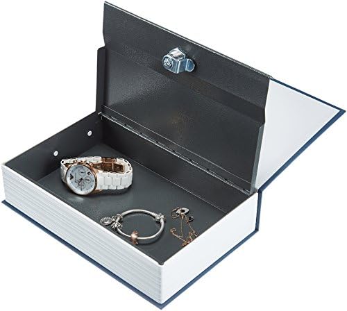 Amazon Basics Portable Diversion Book Safe, Secret Hidden Lock Box with Key Lock for Valuables, Hidden Storage Compartment Disguised as a Book, Large, Blue