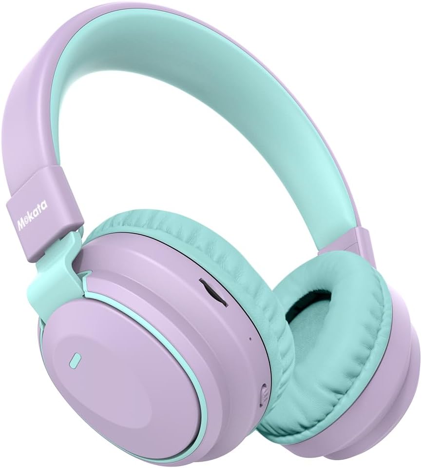 Mokata Kids Headphones Bluetooth 5.3 Wireless Lightweight Fast Charging 68 Hours Play Time Volume Limited 85/94dB Over Ear Foldable with Built-in Mic for Toddler Tablet Pad Light Purple