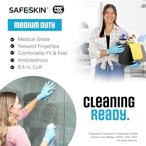 SAFESKIN Disposable Nitrile Gloves in POP-N-GO Pack (50 or 200 Count) Medium Duty, Powder-Free -Cleaning, Gardening, Crafts