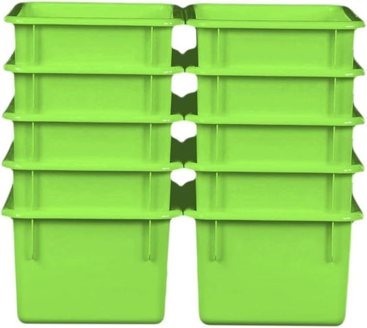 Wood Designs Cubby Storage Bin, Heavy Duty Plastic Containers for Kids Lime Green Cubby Tray Set of 10