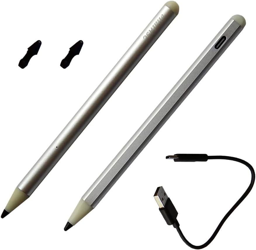 Active Stylus Pen for Touch Screens, Universal Fine Point for iPad, iPhone, Android, and Other Tablets – Precise Writing/Drawing, Sensitivity Wake-Up Button, 2 Free Pen Tips.