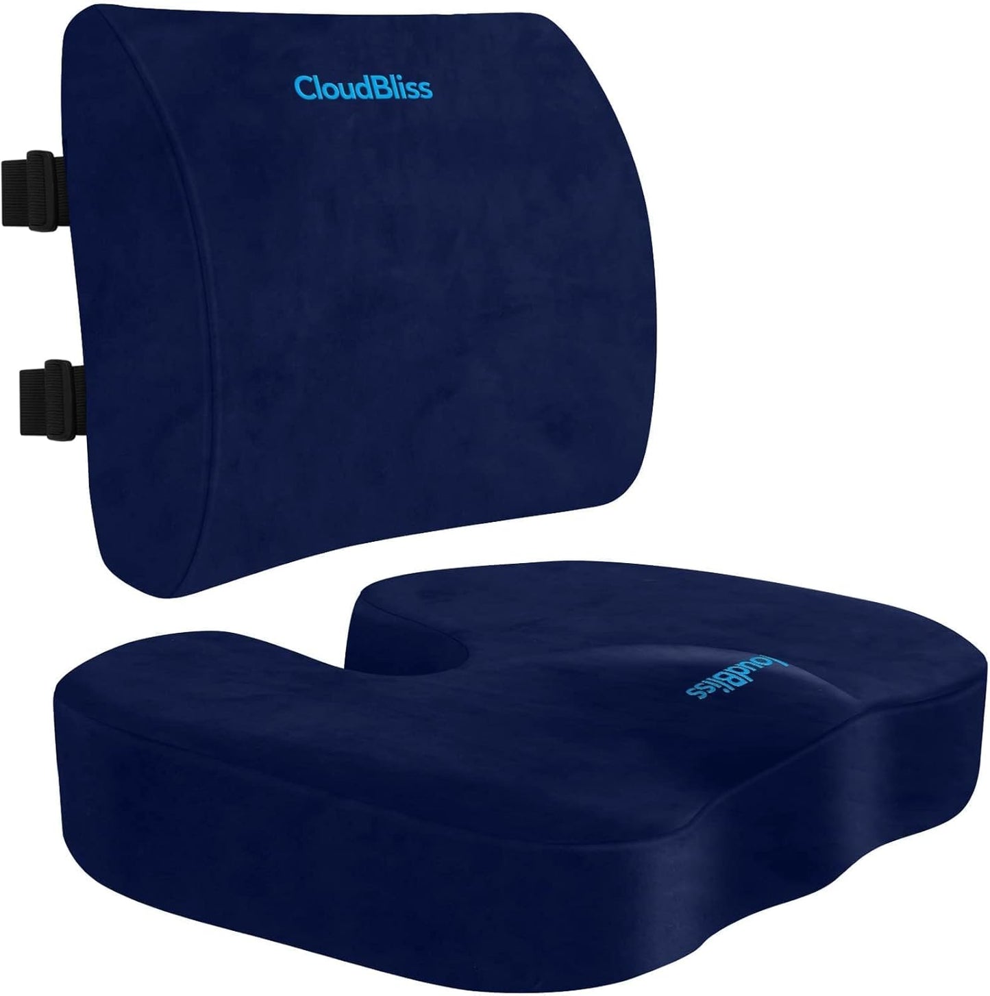 CloudBliss Lumbar Support Pillow & Seat Cushion Set for Office Chair, Desk Chair, Wheelchair & Car – Memory Foam Back Support, Ergonomic Chair Cushions, Sciatica Pain Relief, Home Essentials, Grey