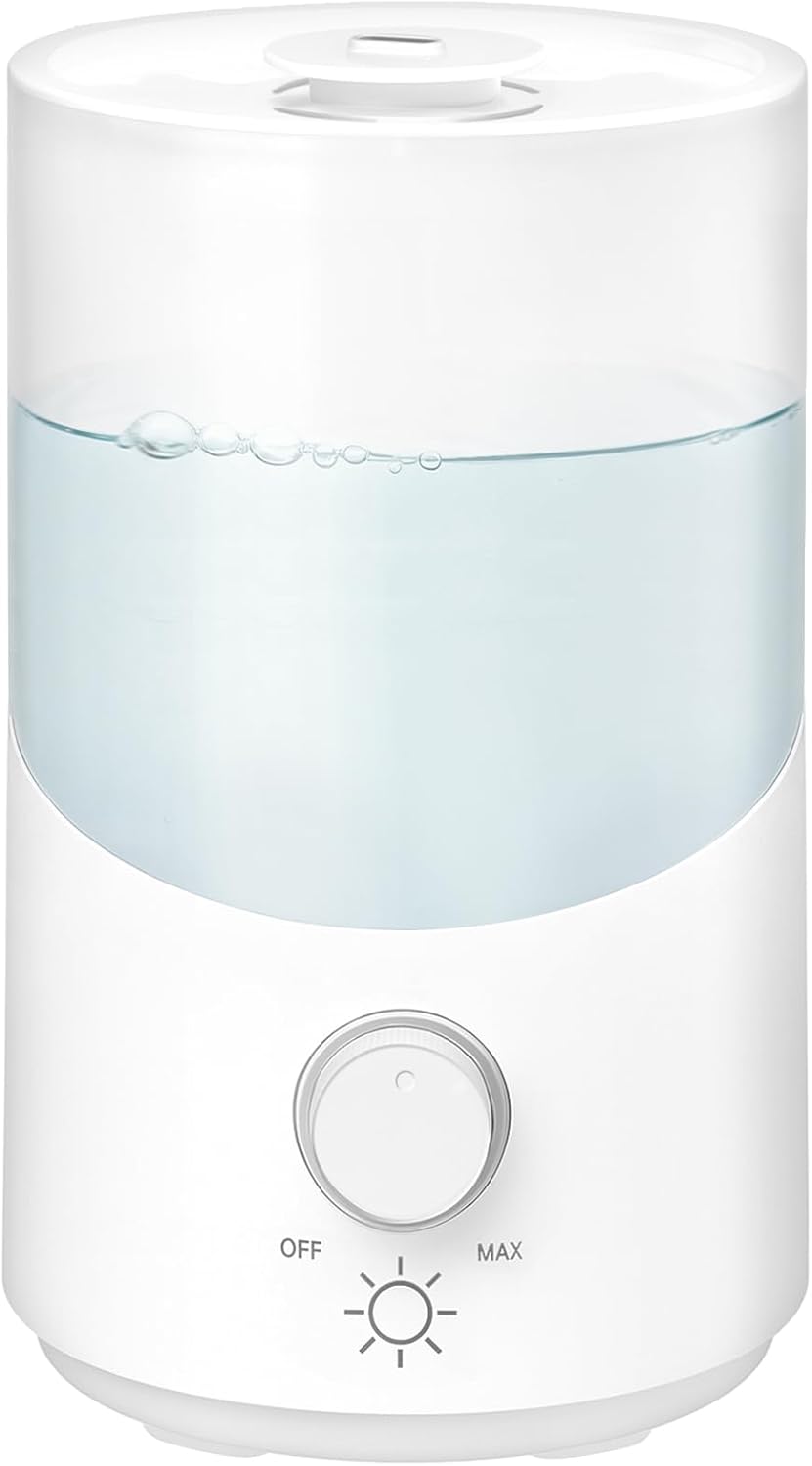 Cool Mist Humidifier for Bedroom, 3L Top Fill Ultrasonic Air Humidifier with Adjustable Knob Control, Quiet Operation, Auto Shut-Off, BPA-Free for Home, Baby, Office, Plants 3L