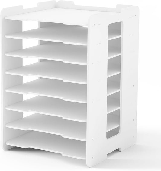 12x12 Paper Organizer Storage, 8 Tier Scrapbook Paper Storage Organizer, Stackable Organizers and Storage for Desk White