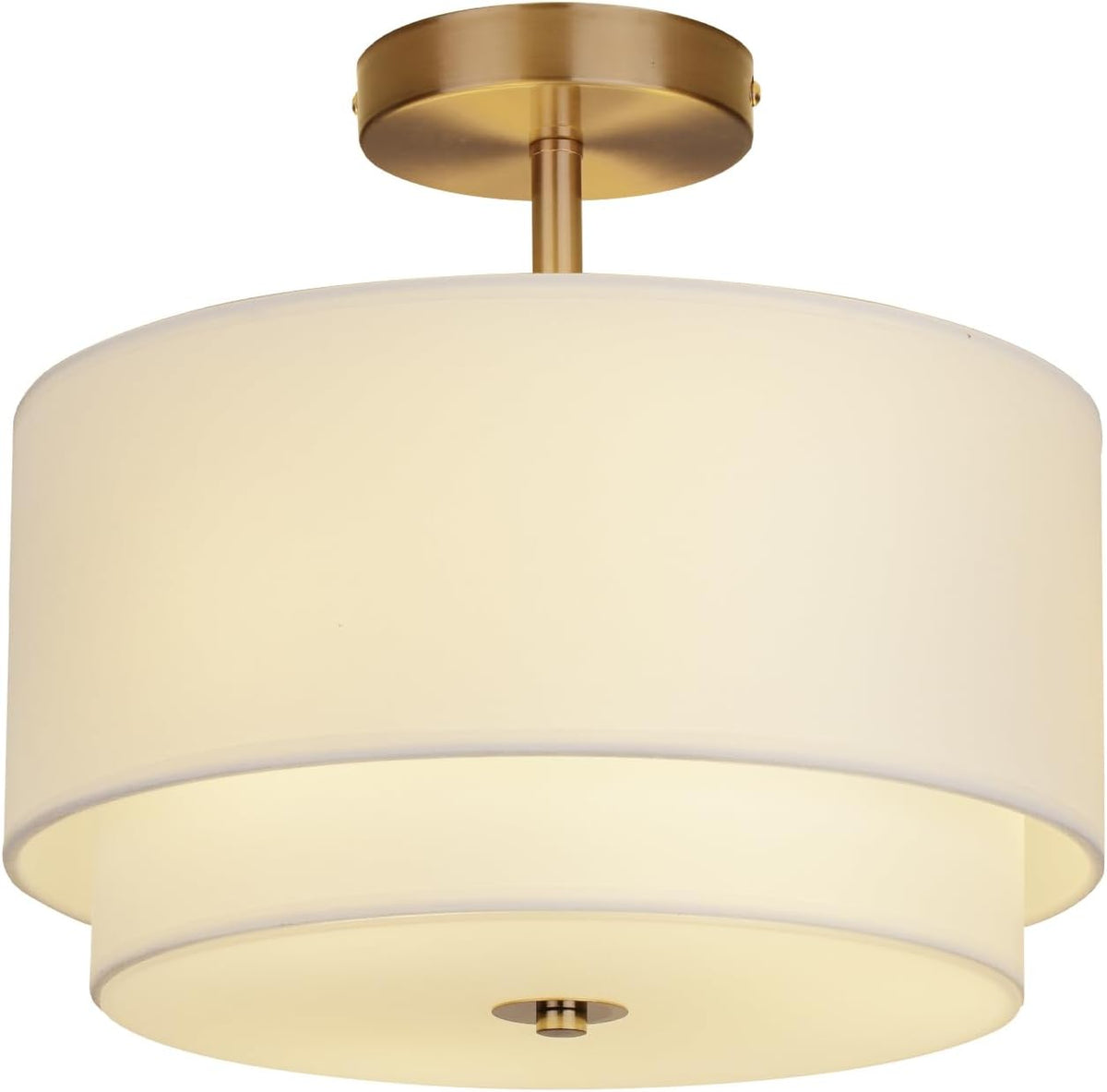 Vexagyle Gold Light Fixtures Ceiling Mount,12.6'' Semi Flush Mount Ceiling Light Fixtures,Nursery Light Fixture with 2-Layer White Shade,Modern Drum Ceiling Lights for Bedroom,Living Room,Hallway