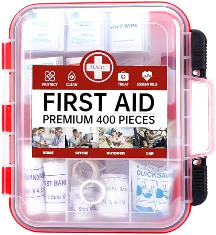 400 Pieces All-Purpose First Aid Kit - Organized Dual-Layer Wall - Professional Medical Kit for Home, Car, Camping, Travel, Office, Outdoor, Business & Sports