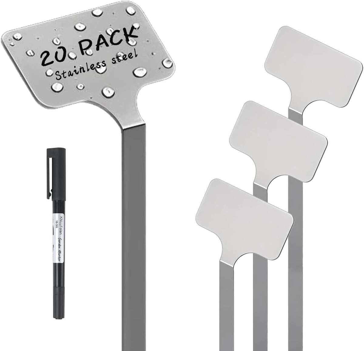 Stainless Steel Plant Labels, Metal Waterproof Plant Markers,Height 12.75 in, Label Area 2.5 in*1.25 in resuable Nursery Tags for Vegetables herb Flower Seed Green House- 20-Pack