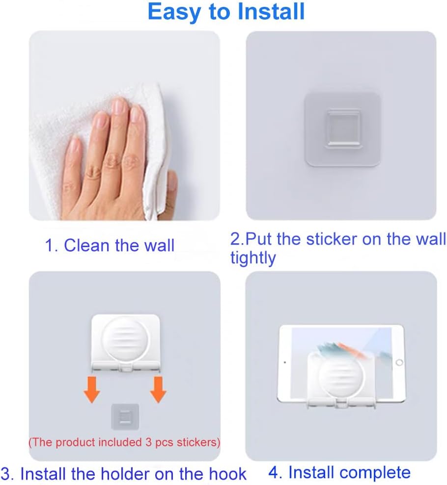 Upgraded Shower Phone Holder Tablet Wall Mount Phone Holder Removable,Self-Adhesive Mobile Cell Phone Tablet Holder for Bed Bathroom Kitchen, Compatible with iPhone Samsung Galaxy Tablet Switch