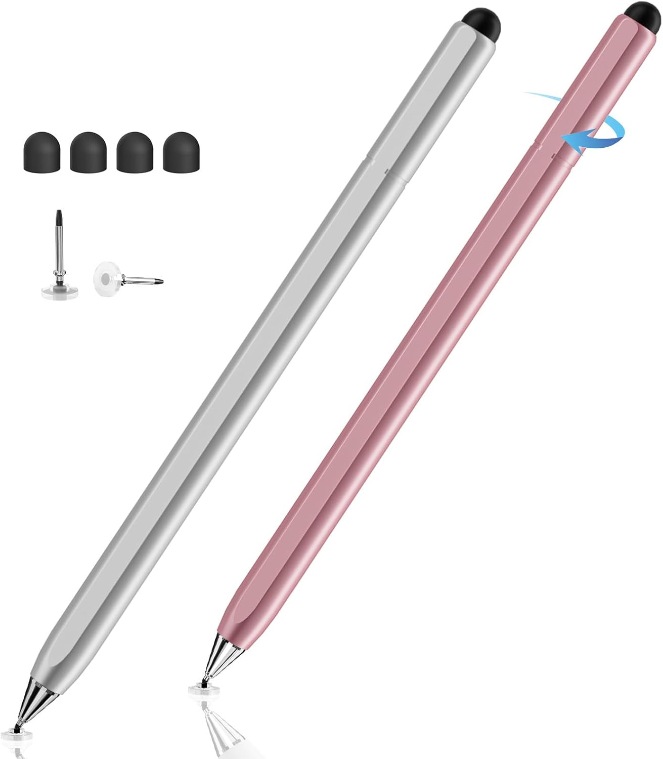 Stylus Pen for Touchscreen, 2 in 1 Stylus for Apple iPhone iPad Pro Android Tablets Chromebook All Universal Touch Screens (Rose Gold/Silver)