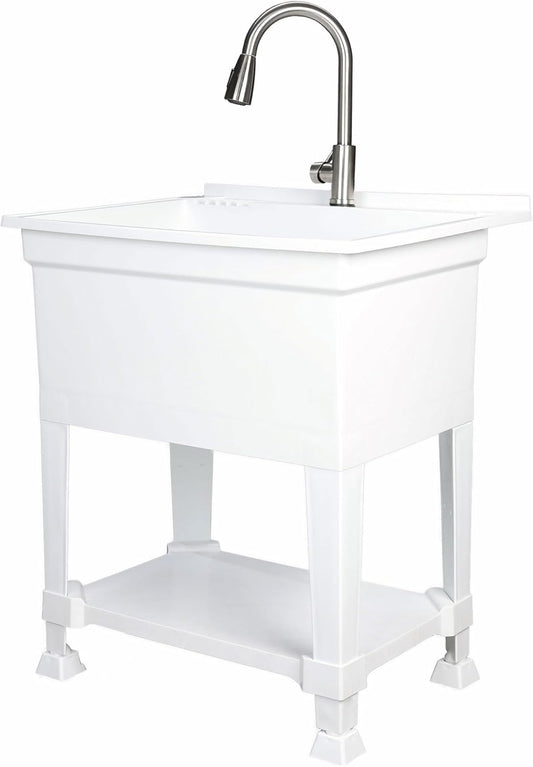 UTILITYSINKS Freestanding Utility Sink for Laundry Room & Garage, 30" x 24", White