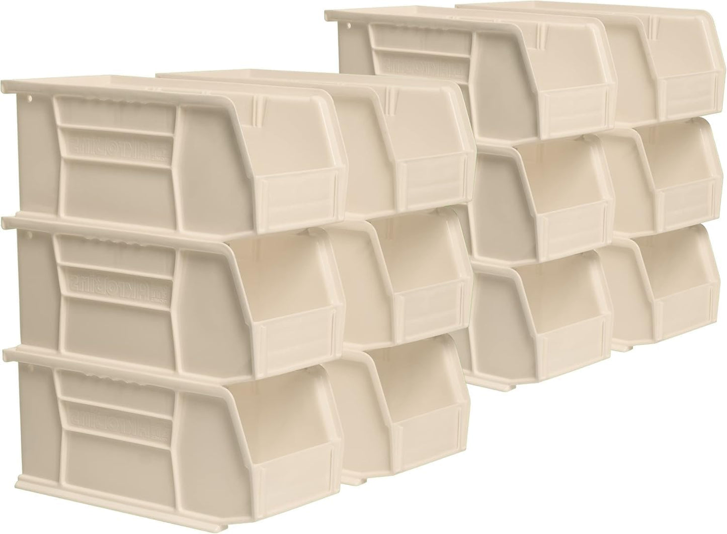 Akro-Mils 30230 AkroBins Plastic Storage Bins, Space-Saving Stackable Bins for Garage, Pantry, Craft Organization, 11" x 5" x 5", Stone, 12-Pack