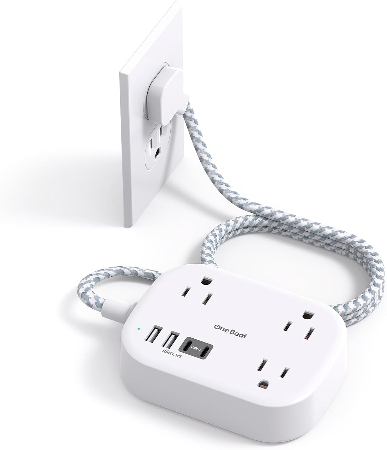 Cruise Essentials 2026,One Beat Travel Power Strip with USB C,Flat Plug Extension Cord with 3 Outlets 4 USB Ports(2 USB C),6 ft Desk Wall Outlet Extender,Non Surge Protector for Cruise,Dorm Room,ETL