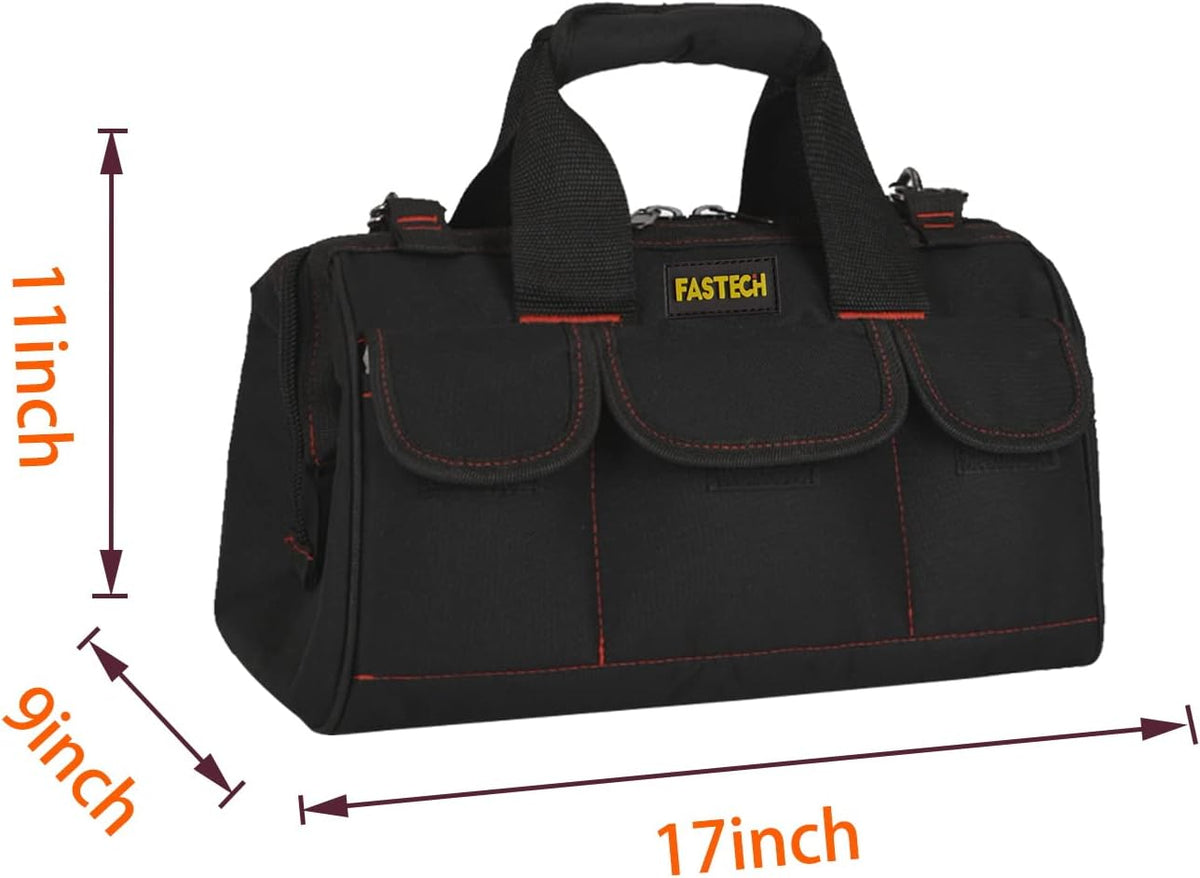 FASTECH 17-inch Heavy Duty Tote Bag With Wide Mouth For Tool Storage, Carrier and Organizer,Tools Bag for Men, Wide Mouth Tool Bag With Inside Pockets (17 Inch)