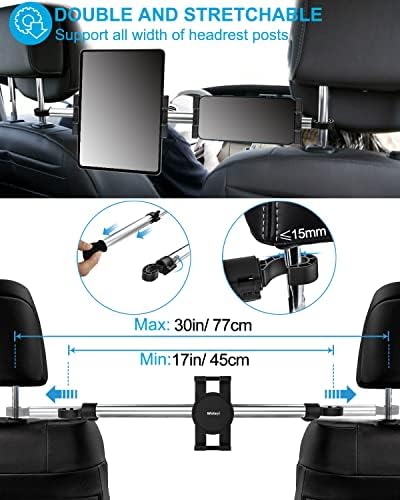 Car Headrest Tablet Holder Mount - [Anti Shake & Stretchable] Tablet Holder Back Seat for Car Between Kids Stand, for iPad Pro Air Mini, Galaxy Tab, Kindle Fire, Switch, iPhone, 4.7-13" Devices