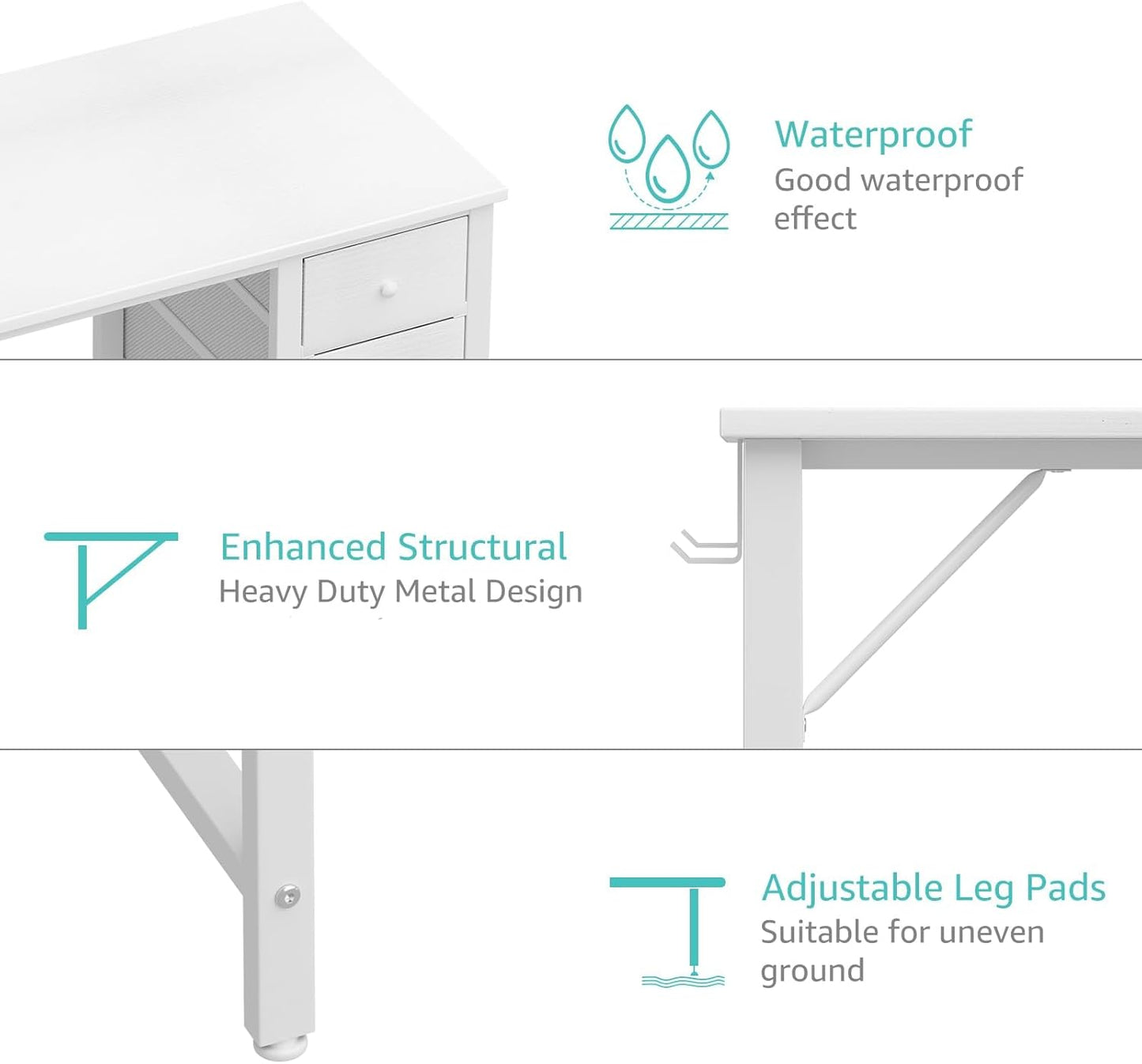Lufeiya Small White Desk with Drawers for Bedroom, 40 Inch Kids Girls Study Desks, Reversible Computer Writing Nail Table with Fabric Drawer for Small Spaces Home Office Manicure
