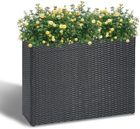 LEWIS&WAYNE Large Rectangular Block Planter Box Handmade Wicker Tall Planters for Outdoor Plants with Removable Liners Modern Planter for Indoor Outdoor Patio Deck - Black, 38''x11''x30''