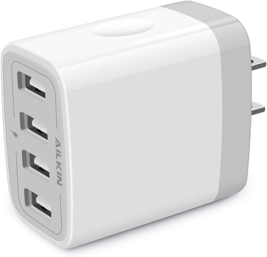 USB Charger Adapter, 2-Pack AILKIN 4.8A 4-Muti Port Phone Wall Plug Fast Charging Block Box for iPhone 17 16 15 14 13 12 Pro Max 11 SE 10 XR XS, Samsung Galaxy, Moto, LG, Pixel, Power Cube Base Brick
