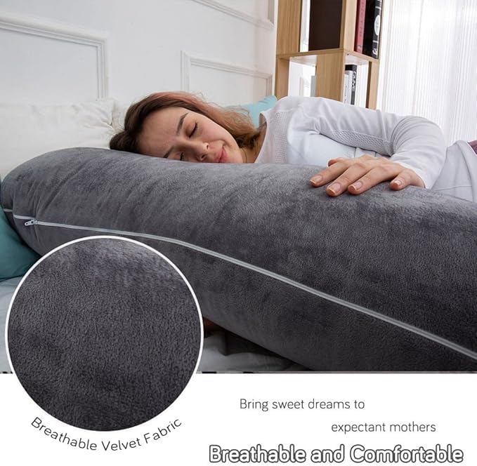60 Inch Pregnancy Pillow for Sleeping, Extra Large U Shaped Body Pillow, Maternity Pillow for Pregnant Women with Velvet Cover (Dark Grey)