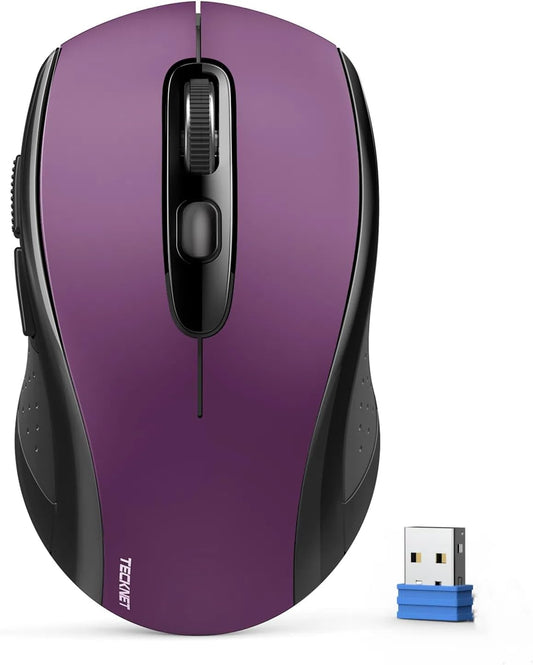 TECKNET 2-in-1 Bluetooth Mouse (BT 5.0/3.0+2.4Ghz), 6-Level 4000 DPI-Purple