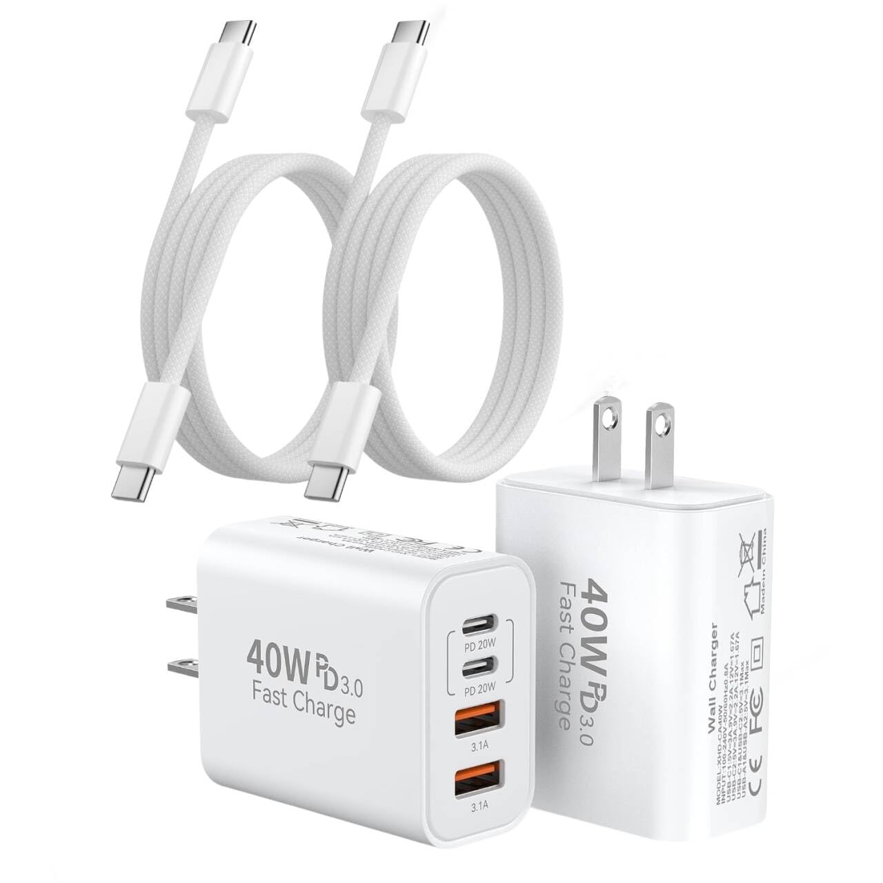 10FT iPhone 17 16 15 Pro Charger,2Pack 10Foot USB C to C Woven Cable Cord 40W USB C Apple Charger 4 Port PD&AC Charge Block Fast Charging for iPhone 17 Air/17 16 15 Pro Max/16e/16 Plus/15/15 Pro/iPad