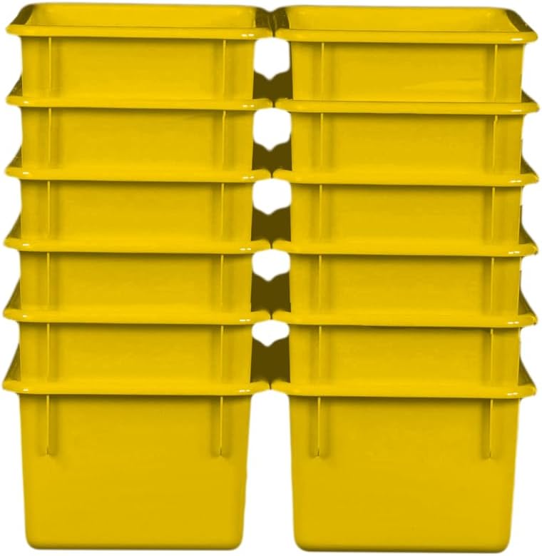Wood Designs Cubby Storage Bin, Heavy Duty Plastic Containers for Kids Yellow Cubby Tray Set of 12