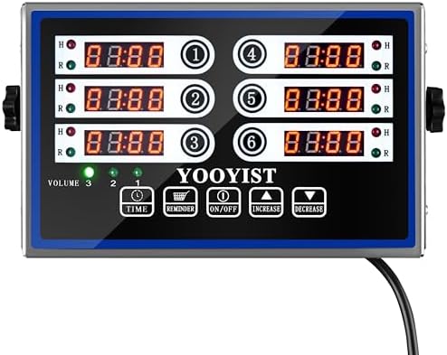 Kitchen Timers for Cooking – 6 Channel Commercial Kitchen Timer Restaurant Kitchen Supplies – Stainless Steel LED Technology Kitchen Timer Digital – Reminder Function, Loud Alarm, Black