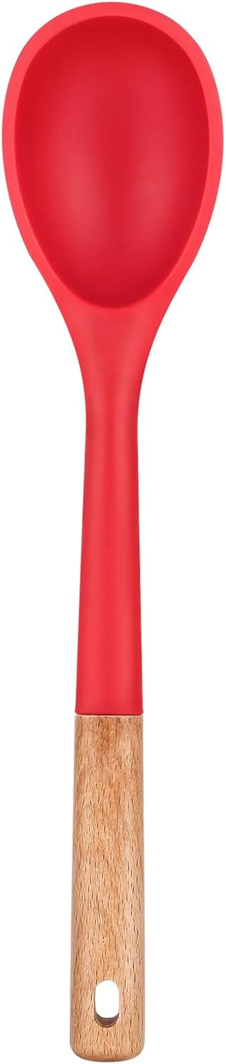 Badiano Large Silicone Cooking Spoons, Nonstick Solid Wooden Handle,13.2in
