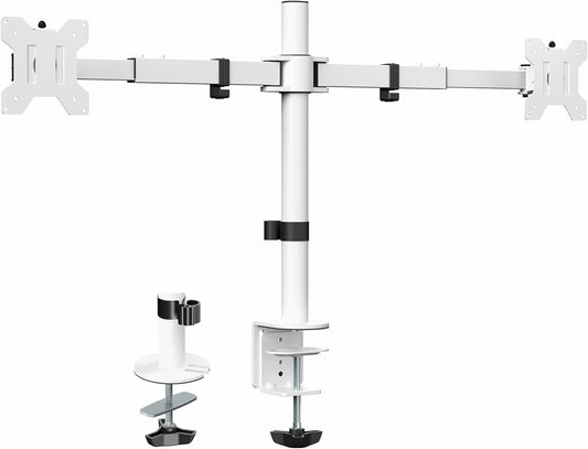 VIVO Dual LCD LED 21 to 32 inch Monitor Desk Mount, Heavy Duty, Adjustable Telescoping Arms, Flush Wall Setup, Fits 2 Screens, White, STAND-V002EW