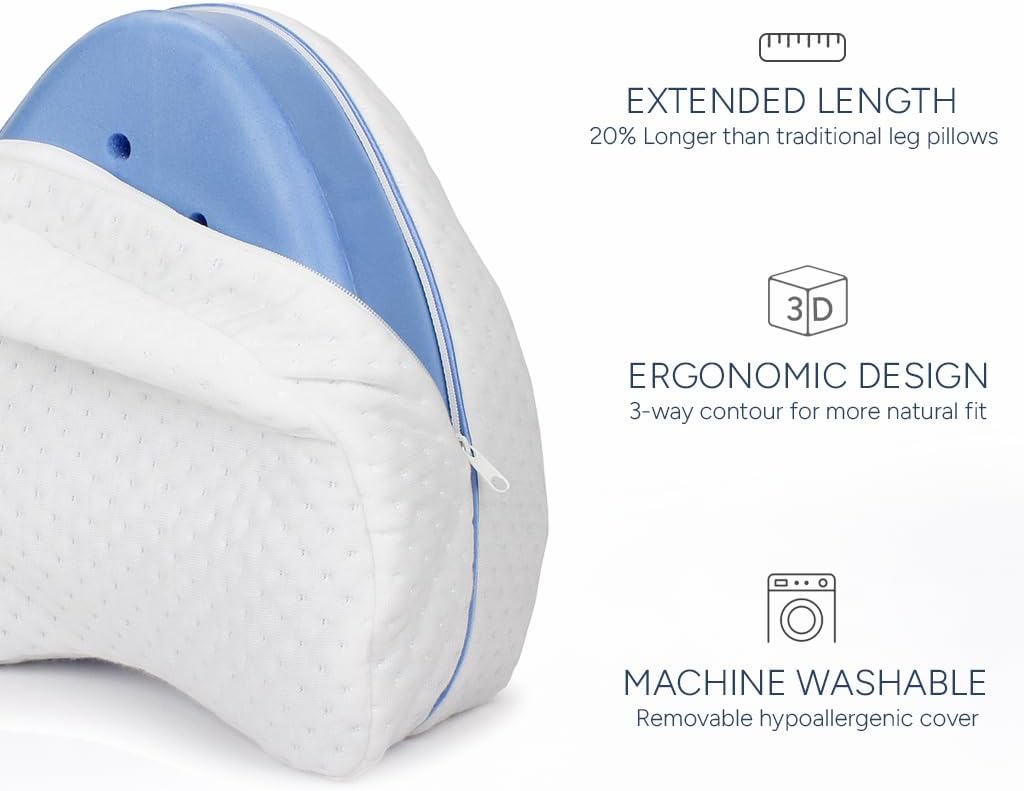 Contour Legacy Leg & Knee Foam Support Pillow for Side Sleepers Soothing Relief for Back, Hips, Knees, Joints, Nerves & Muscles