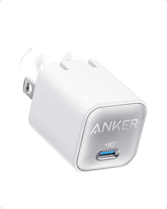 Anker Nano Phone Charger, USB C GaN Charger 30W, PIQ 3.0 Foldable PPS Fast Charger USB C for iPhone 17 / 16 and more series, Galaxy, iPad, Compatible with MagSafe