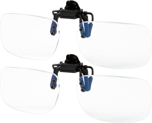 2 Pack Blue Light Blocking Clip-On and Flip-Up Reading Glasses with Magnifying Lenses Readers for Unisex Use