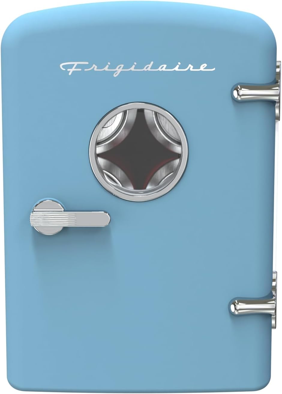 Frigidaire Retro Mini Personal Fridge Cooler, Holds up to 9 Cans, Portable for Car, Office, Bedroom, Dorm Room, or Cabin, Includes 110V AC and 12V DC cords - White Gold (Special Edition Color)