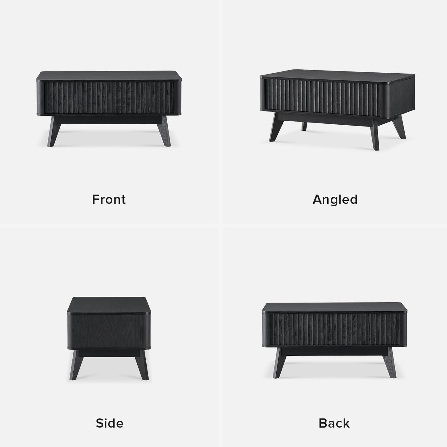 mopio Brooklyn Lift Top Coffee Table for Living Room, Mid Century, Modern Farmhouse with Lifting Tabletop & Hidden Storage, Fluted Panel, Rising Pull Up Dining Table (Black Oak)