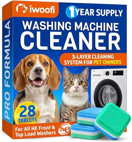 Washing Machine Cleaner Tablets for Pet Owners Pro – Front & Top Load HE Washers – Removes Pet Hair Buildup Eliminates Odors & Residue – 28 Tablets 1-Year Supply – Septic Safe Deep Clean