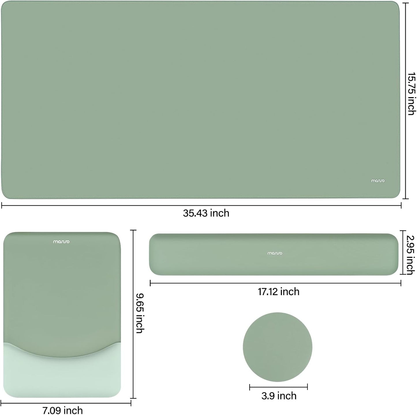 MOSISO Keyboard Mouse Pad Set, Large Gaming Mouse Pad&Rectangular Keyboard Wrist Rest&Mousepad with Wrist Rest&Coaster, Ergonomic Non-Slip&Easy Typing Pad with Curved Silicone Lining, Antique Green
