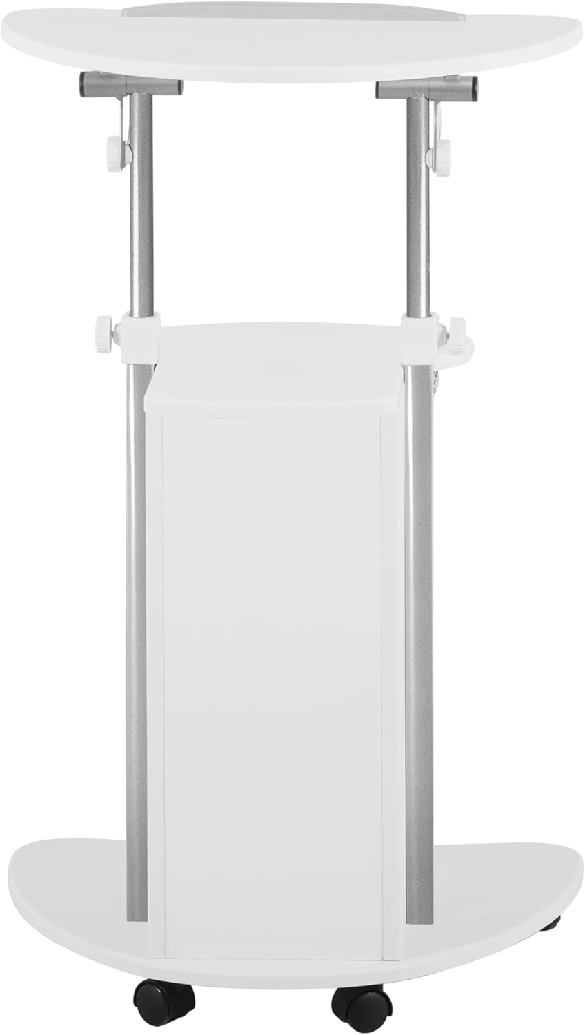 Adjustable Height Rolling Laptop Cart with Storage, Sit to Stand Desk with Wheels, Podium Stand or Medical Cart, White