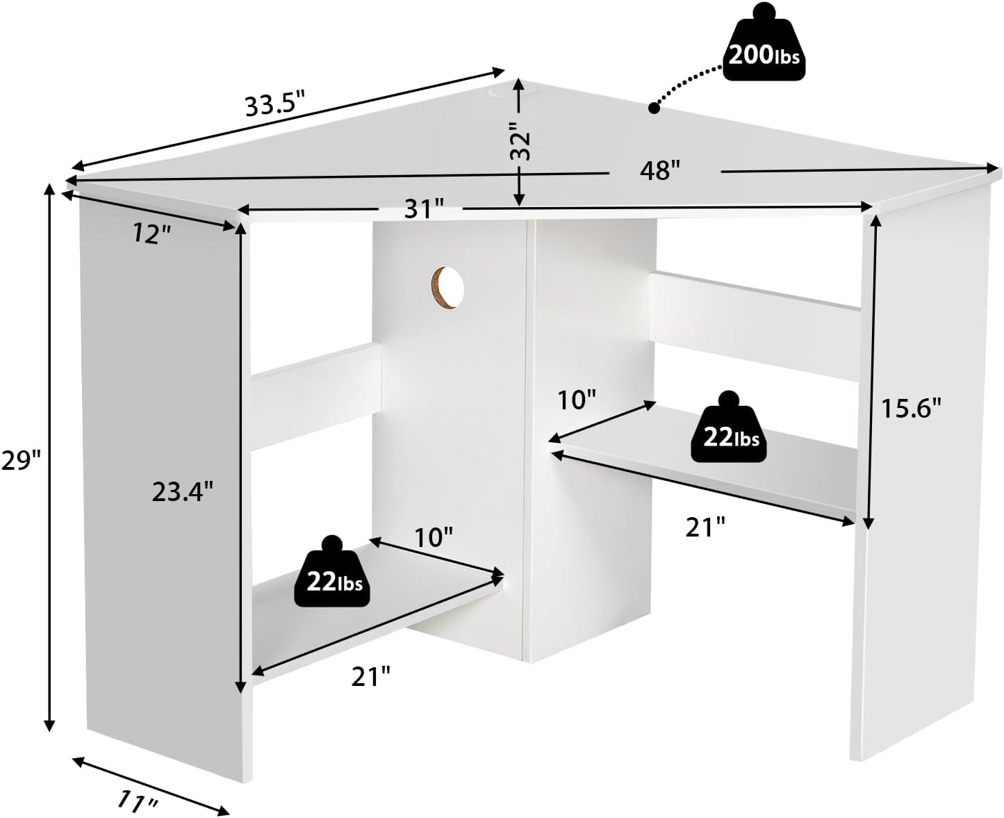 Tangkula White Corner Desk - 90 Degrees Triangle for Computer, Small Space, Bedroom, Makeup Vanity Desk with Storage Shelves & CPU Stand, Space Saving Writing Desk