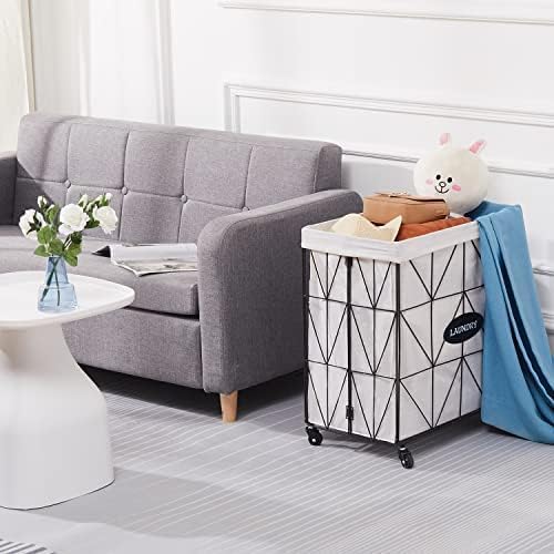 Collapsible Laundry Hamper with Wheels,Capacity and Removable Liner, Sturdy Metal Frame for Clothes Storage and Transport (110L-LX-Black)