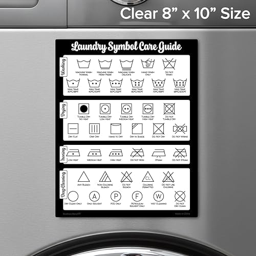 Farmhouse Laundry Symbols Magnet, 8x10 Laundry Symbols Chart, 39 Icons for Clothing Care Guide, Laundromat Care Symbol Wall Art for Home, Washing Room Sign Chart, Laundromat Room Organization & Decor