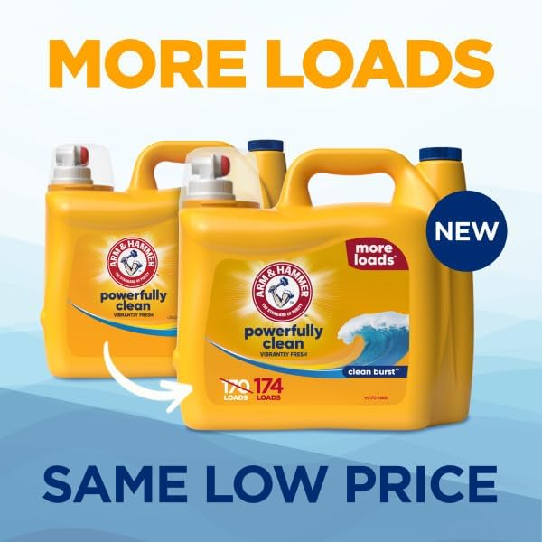 ARM & HAMMER Liquid Laundry Detergent, Clean Burst Fresh, 174 fl oz, 174 Loads