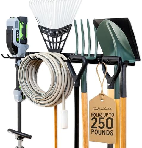 StoreYourBoard 36" Garage Tool Organizer Wall Mount | Garden Tool Organizer System | Heavy Duty Garden Tool Storage Rack for Yard Tools Rakes Shovels 250lbs Garage Organization | 4 PVC Coated Hooks