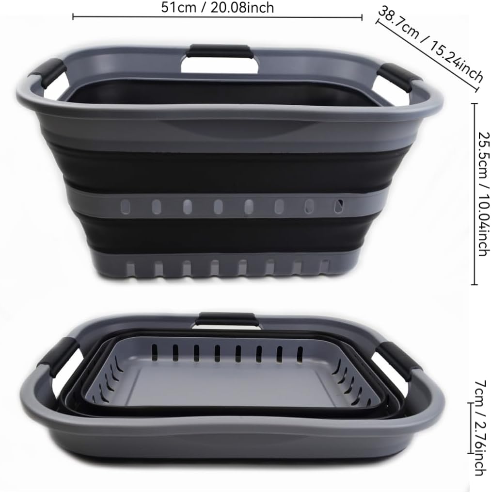 SAMMART 30L (8 Gallon) Collapsible 3 Handled Plastic Laundry Basket - Foldable Pop Up Storage Container/Organizer - Space Saving Hamper/Basket (Grey/Black)