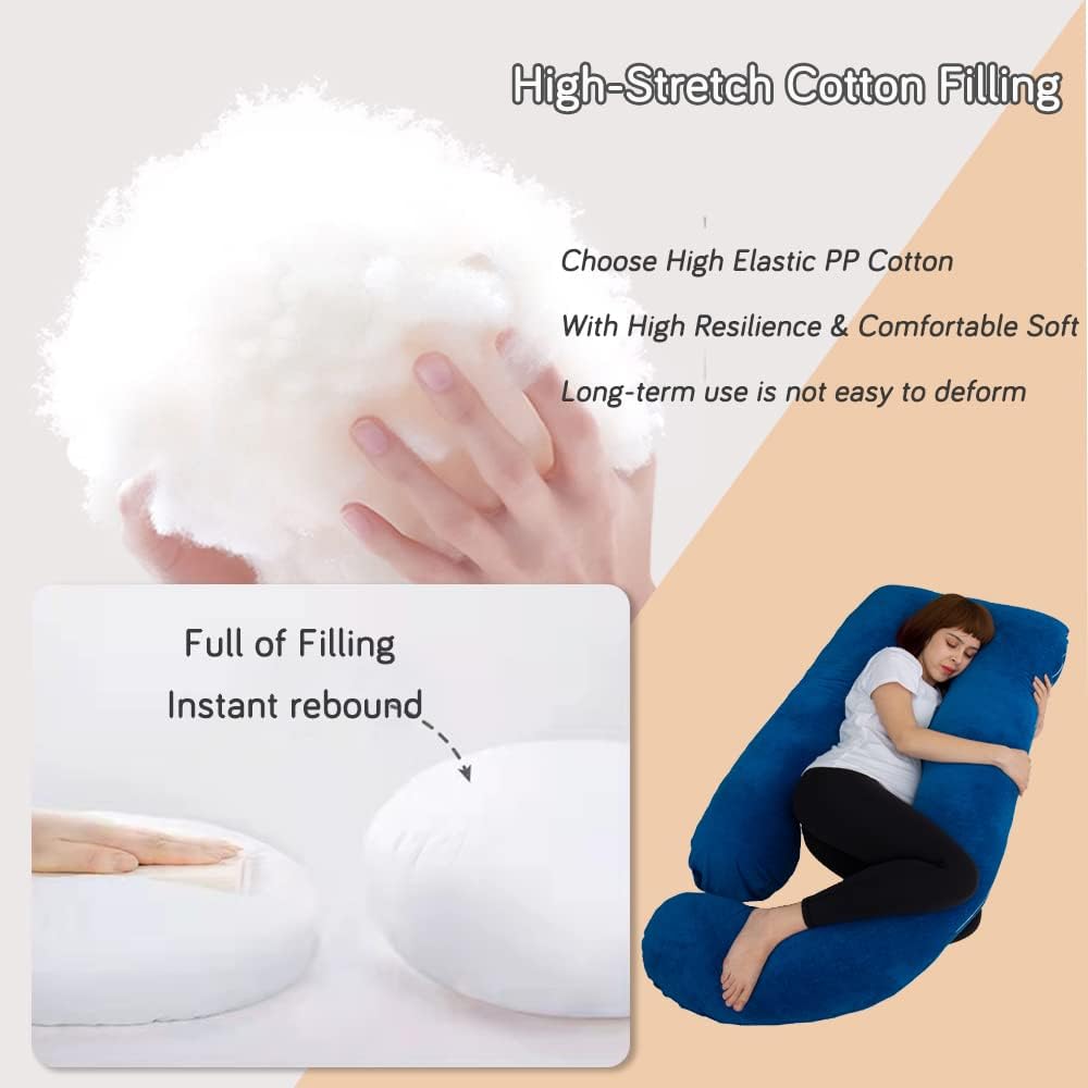 60 Inch Pregnancy Pillows for Sleeping, Extra Large U Shaped Body Pillow, Pregnancy Pillow, Maternity Pillow for Pregnant Women with Velour Cover (Blue)