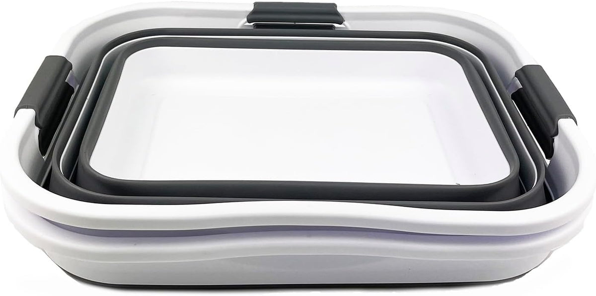 SAMMART 30L (8 gallons) Collapsible Plastic Laundry Washing Tub/Basket - Portable Laundry Hamper/Storage Container Foldable Laundry Basket - Space Saving (White/Steel Grey (Set of 2))
